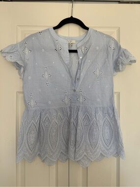 Joie Light Blue Eyelet Peplum Tunic